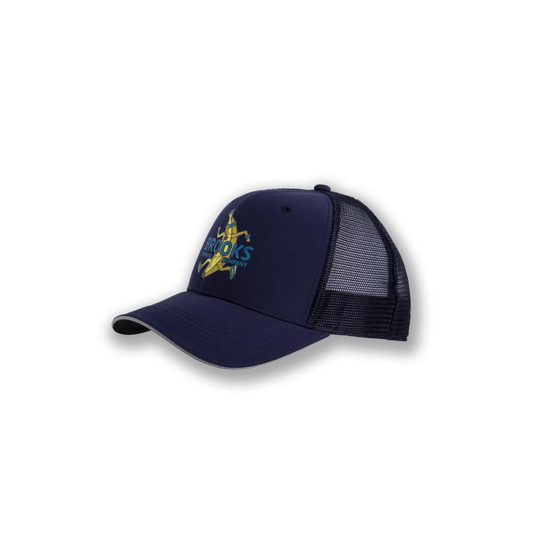 Brooks Discovery Trucker - Mens Running Hat - Navy/Banana (57830JYQI)